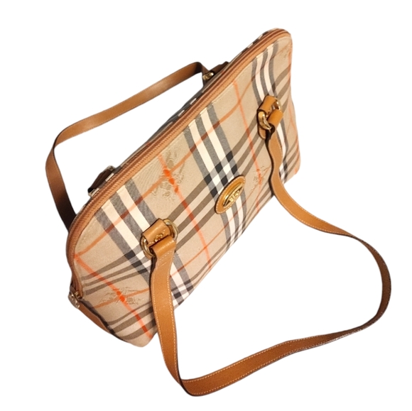 Vintage Burberry Nova Check Horse Canvas & Leather Shoulder Bag - Picture 5 of 16